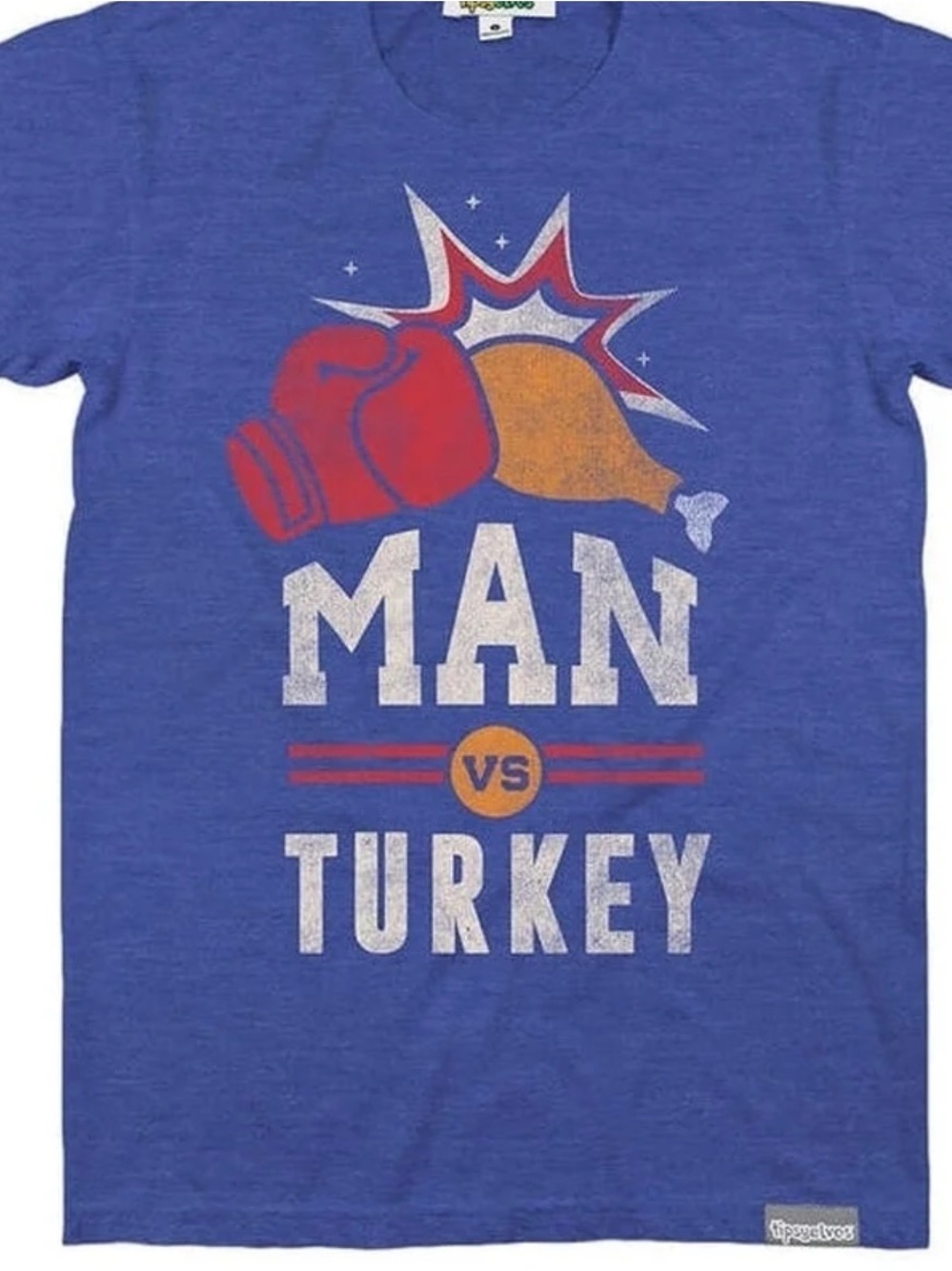 Tipsy elves Man vs Turkey Thanksgiving graphic t-shirt Blue Size XL